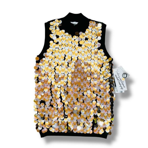 Peter Nygard Dangle Fish Scale Sequins Mock Neck Sleeveless Sweater Black PS - Picture 12 of 12